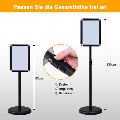 Freestanding Floor Standing Whiteboard, Rotating Aluminum Display Stand with Adjustable Height 83-130cm Black