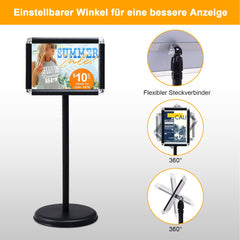 Freestanding Floor Standing Whiteboard, Rotating Aluminum Display Stand with Adjustable Height 83-130cm Black