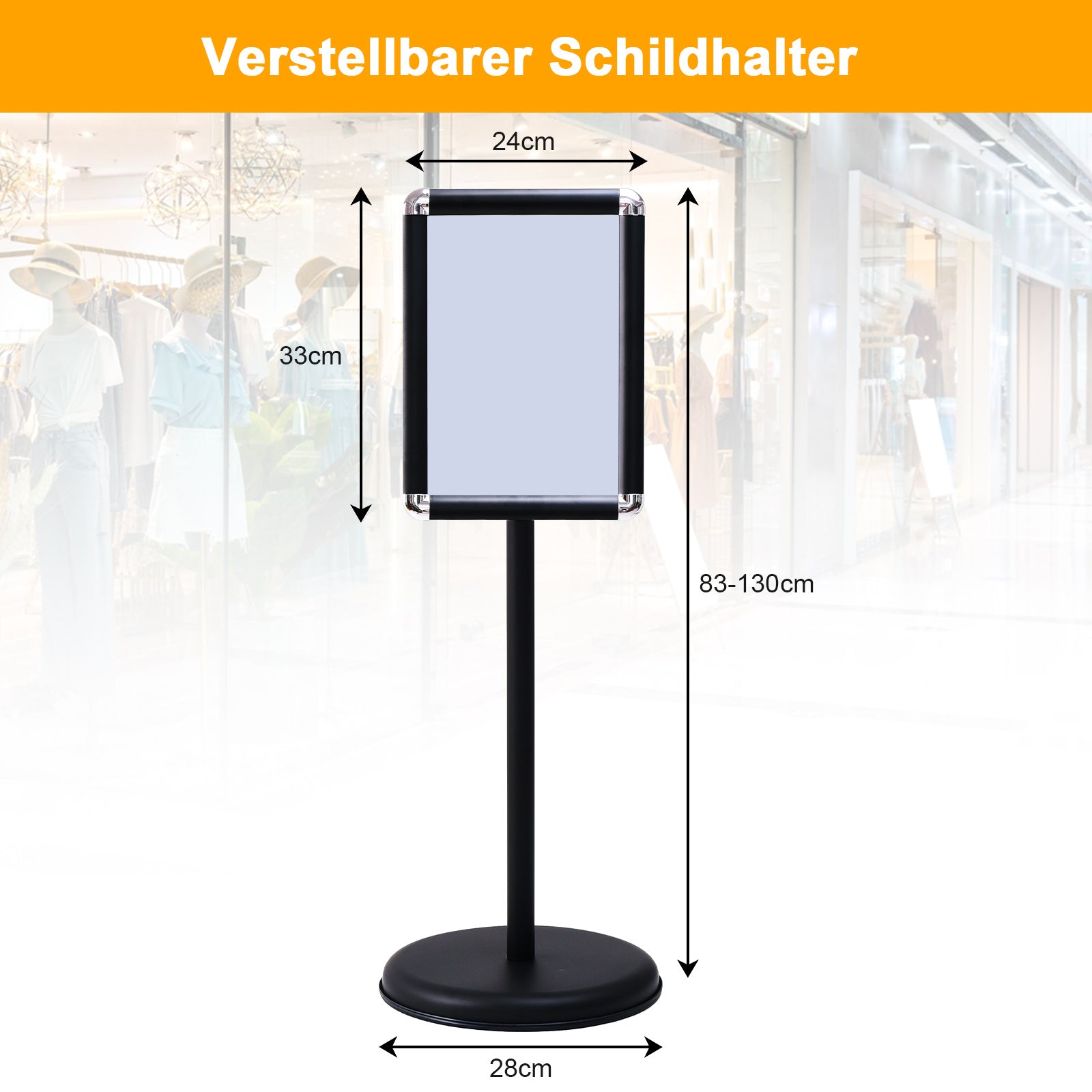 Freestanding Floor Standing Whiteboard, Rotating Aluminum Display Stand with Adjustable Height 83-130cm Black