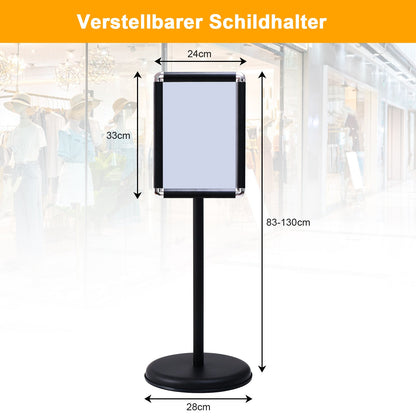Freestanding Floor Standing Whiteboard, Rotating Aluminum Display Stand with Adjustable Height 83-130cm Black