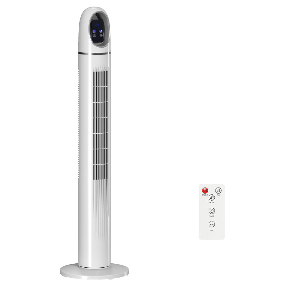 HOMCOM Tower Fan for Bedroom, Standing Floor Fan with Oscillating, 3 Modes, 3 Speeds, 24 Hour Timer, White