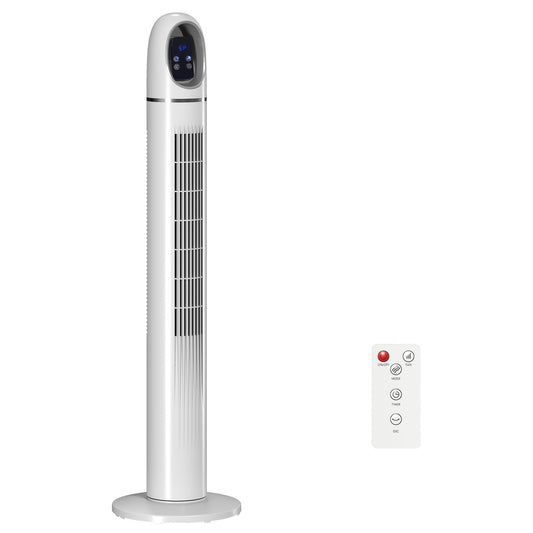 HOMCOM Tower Fan for Bedroom, Standing Floor Fan with Oscillating, 3 Modes, 3 Speeds, 24 Hour Timer, White