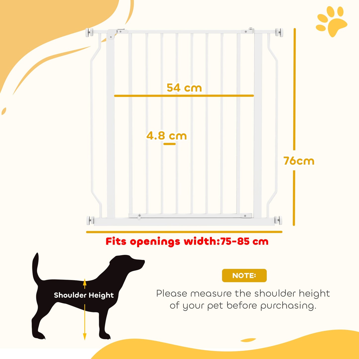 PawHut Extra Wide Dog Safety Gate, with Door Pressure, for Doorways, Hallways, Staircases - White