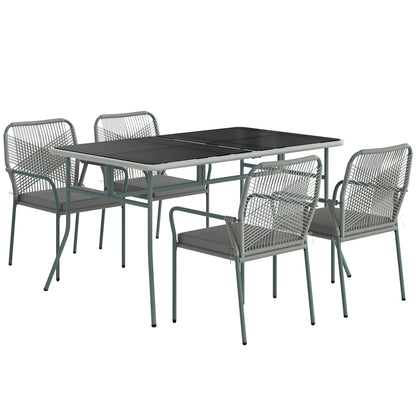 Outsunny Five-Piece PE Rattan Garden Dining Set with Cushions & Stackable Chairs - Light Grey