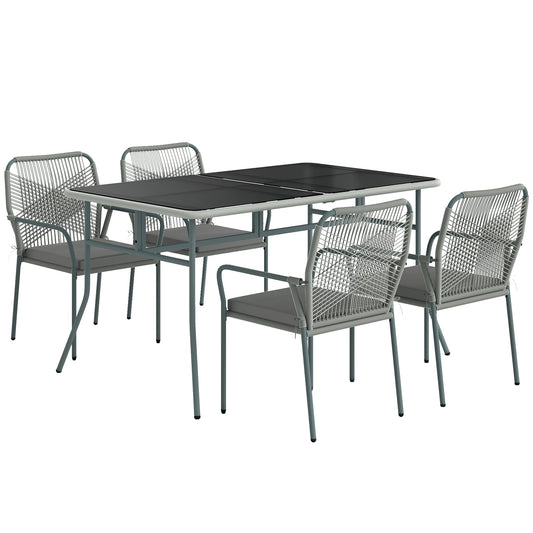 Outsunny Five-Piece PE Rattan Garden Dining Set with Cushions & Stackable Chairs - Light Grey