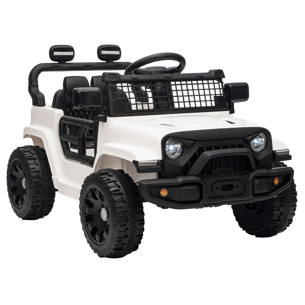 AIYAPLAY 12V Electric Car for Kids with Remote, Dual Motors, Rear Suspension, Soft Start, Music, Lights for 3-8 Years, White