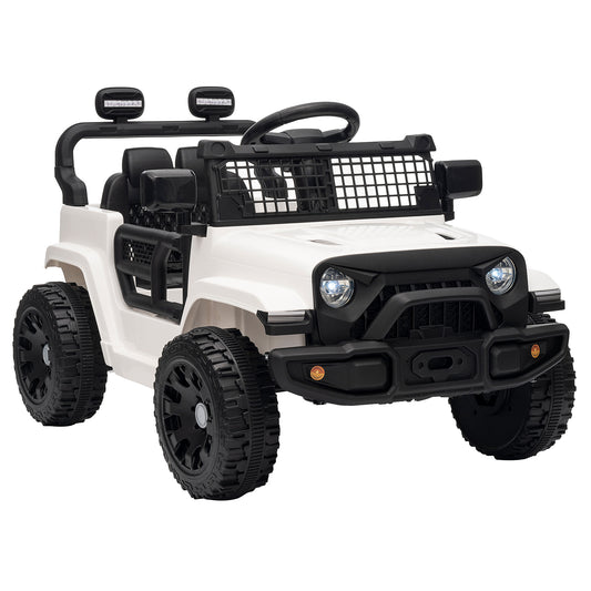 AIYAPLAY 12V Electric Car for Kids with Remote, Dual Motors, Rear Suspension, Soft Start, Music, Lights for 3-8 Years, White