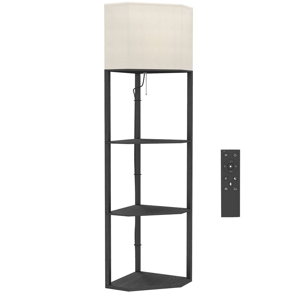 HOMCOM Corner Floor Lamp with Shelves and Lights, Modern Dimmable Standing Lamp with 3000K/4000K/6000K Colour Temperature