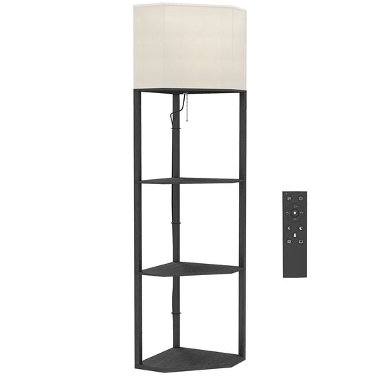HOMCOM Corner Floor Lamp with Shelves and Lights, Modern Dimmable Standing Lamp with 3000K/4000K/6000K Colour Temperature