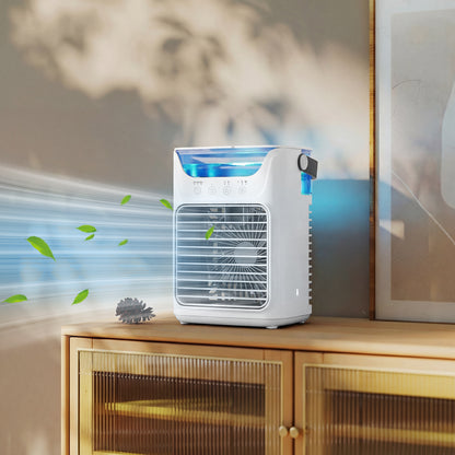 HOMCOM Air Cooler with Adjustable Head, Portable Air Conditioner with 3 Wind Speed, 2 Cool Mist, RGB Light, White