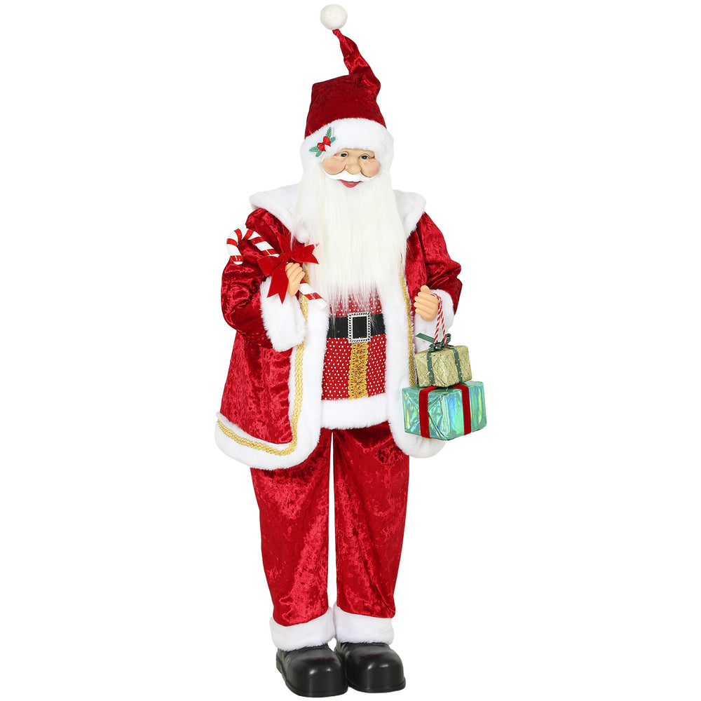 HOMCOM 120cm Life Size Singing Dancing Santa Claus, Standing Musical Animated Santa with Gift and Candy Cane, Posable Arms, Handcrafted, Sound Touch Activated, Moving Christmas Figure Decoration