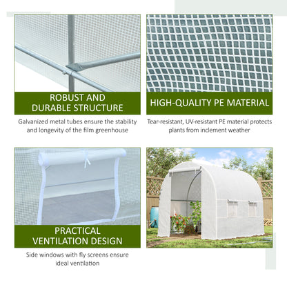 Outsunny 2.5 x 2 x 2 m Polytunnel Greenhouse, Walk-in Green House for Garden with Mesh Windows, Galvanised Steel Frame, White