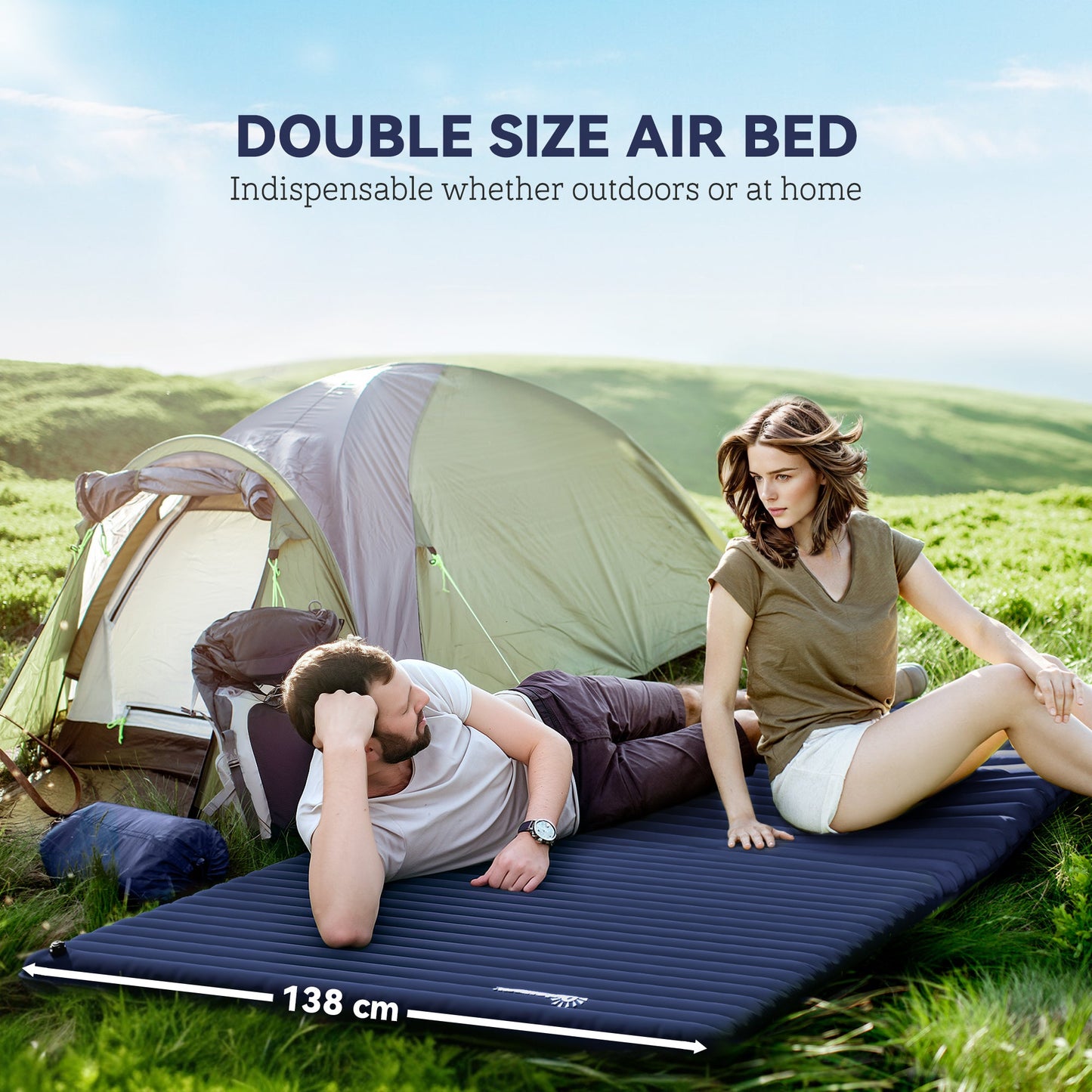 Outsunny 2 Person Camping Inflatable Mattress - Navy Blue