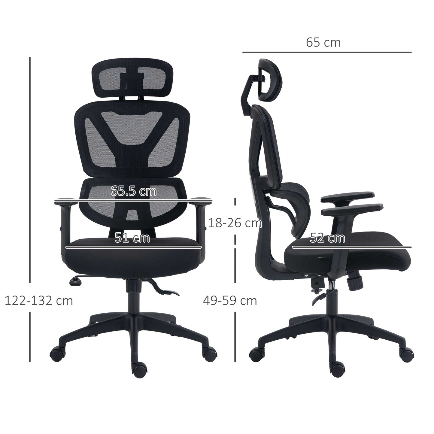 Vinsetto Mesh Office Chair, Height Adjustable Desk Chair with Lumbar Support, Swivel Wheels and Adjustable Headrest, Black