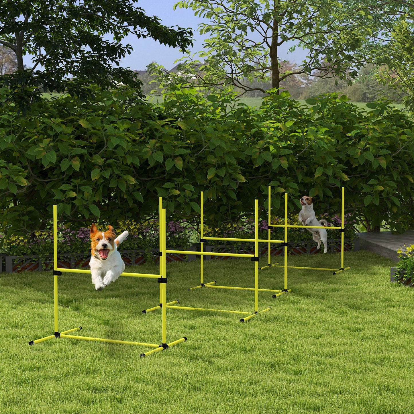PawHut 4 Pieces Dog Agility Training Equipment, Adjustable Height Jumps Hurdle with Carrying Bag for Outdoor, Yellow