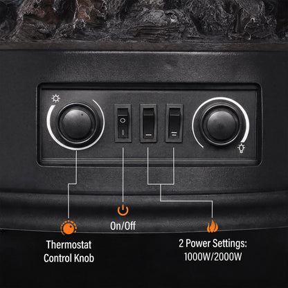 HOMCOM Electric Fireplace Stove, 1000/2000W 3-Sided Freestanding Fireplace Heater with 3D Flame Log, Thermostat, Black