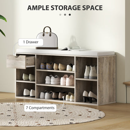 HOMCOM Shoe Storage Bench with Cushion - Grey