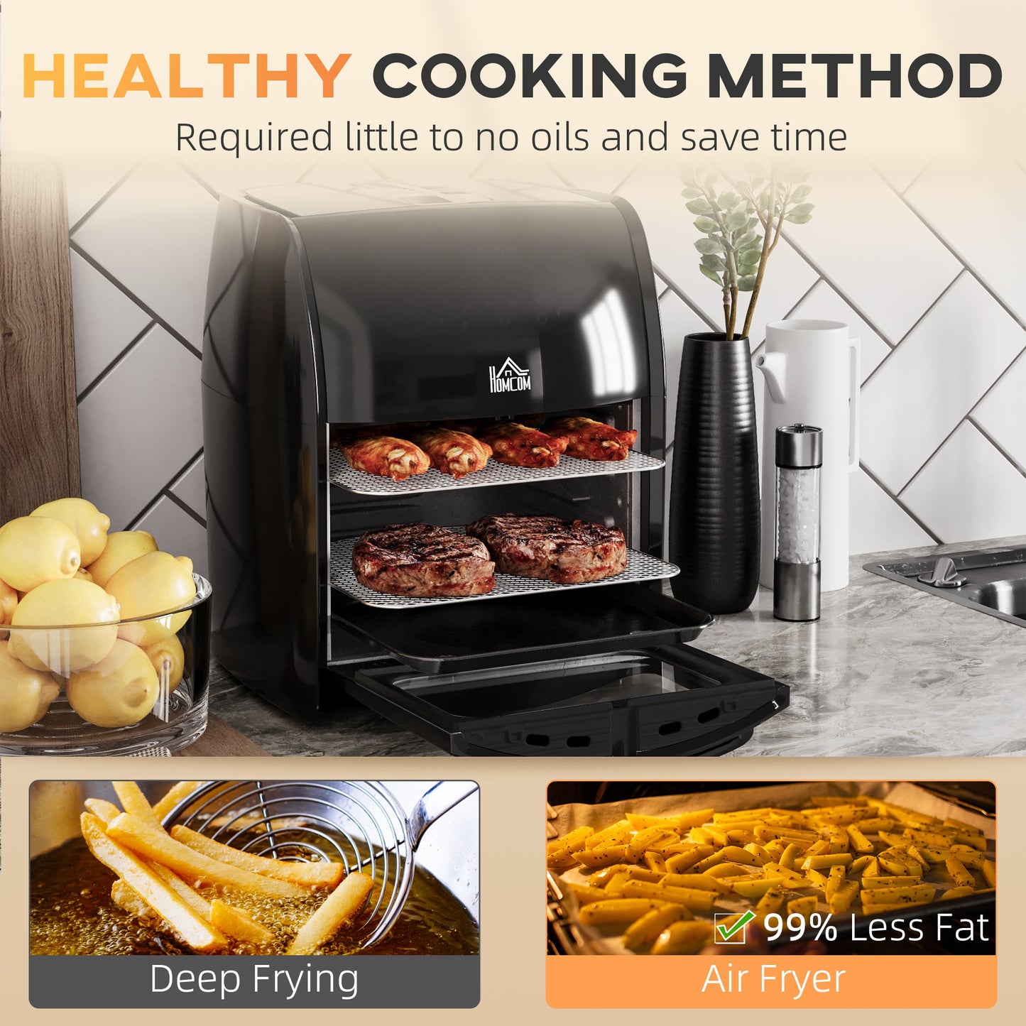 12L 8 in 1 Digital Air Fryer Oven with Air Fry, Roast, Broil, Bake, Dehydrate, Rapid Air Circulation and 60-Minute Timer, 1800W, Black