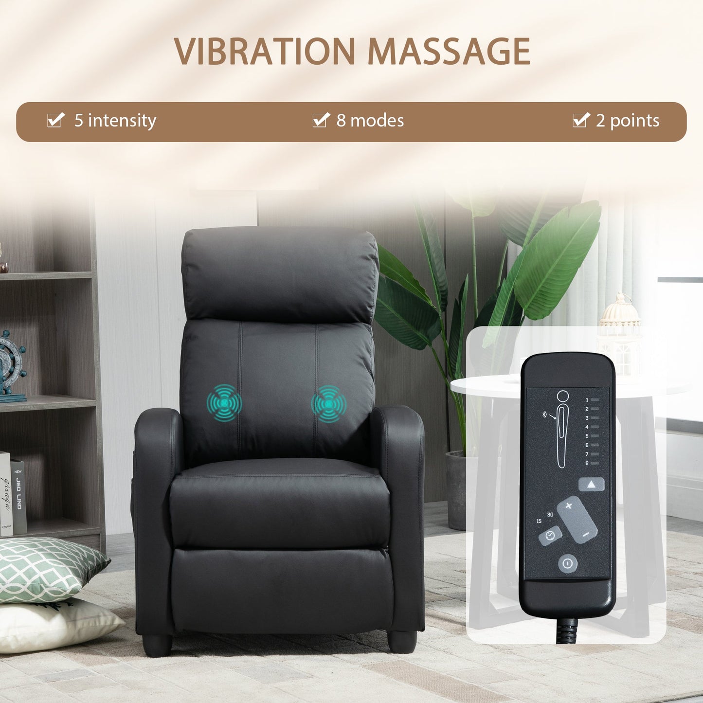 HOMCOM Massage Recliner Armchair with 150 Recline, Faux Leather, Side Pocket, Black