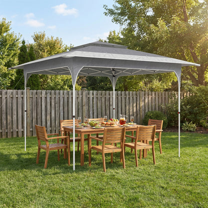 Outsunny 3.5 x 3.5 m Pop Up Gazebo with One-Push Setup, UPF50+ Double Tier Garden Party Tent Marquee with Carry Bag, Dark Grey