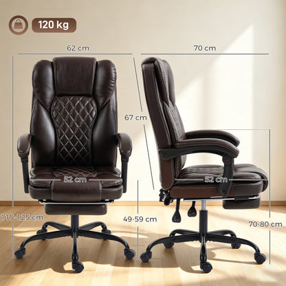 HOMCOM Executive Home Office Chair Reclining Function Footrest Computer Desk Chair High Back, Brown