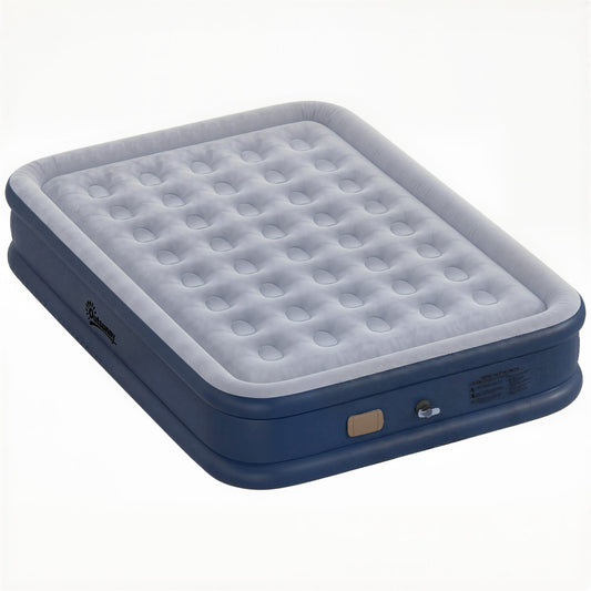 Outsunny Inflatable Mattress, Double Air Bed with Built-in Electric Pump, 3 Mins Inflation, Flocked Surface, Grey