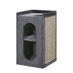 PawHut 81cm Cat Scratching Barrel, with Two Cat Houses for Indoor Cats, Grey