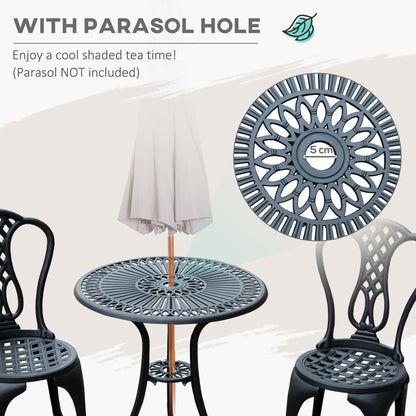 Outsunny 3 Piece Patio Cast Aluminium Bistro Set Garden Outdoor Furniture Table and Chairs Shabby Chic Style
