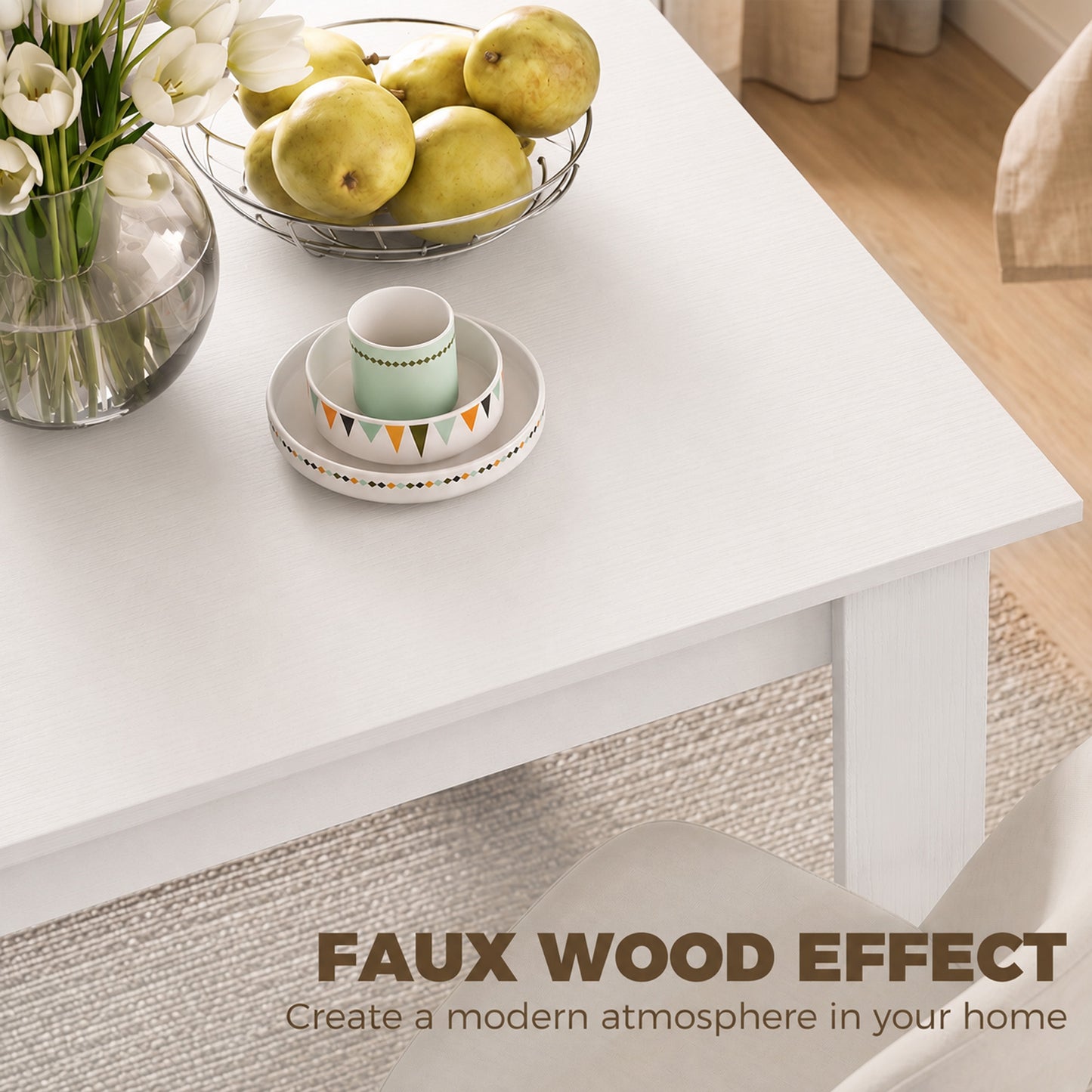 HOMCOM Square Dining Table, Modern Small Dining Table with Wood Effect, Space Saving, Non-slip Foot Pads, White