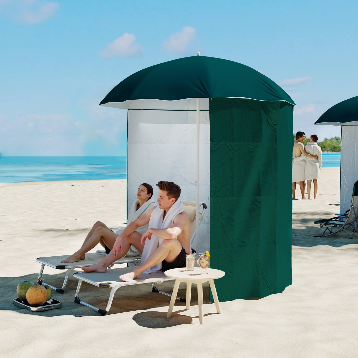Outsunny 88" Arc 2.2M Fishing Umbrella Beach Parasol with Sides Brolly Shelter Canopy Shade with FREE Carry Bag Green