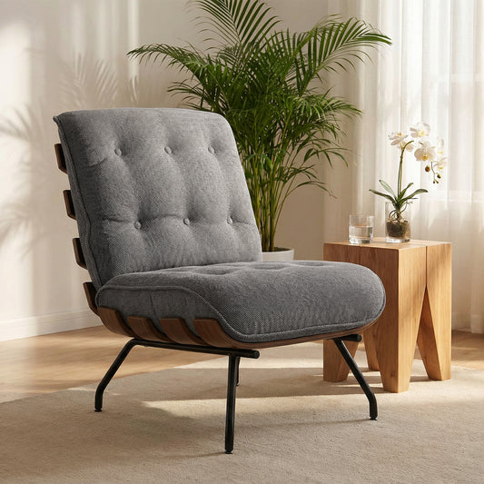 HOMCOM Accent Chair, Linen-look Fabric Reading Chair with Spring Cushion, Slatted Support, Steel Frame, Dark Grey