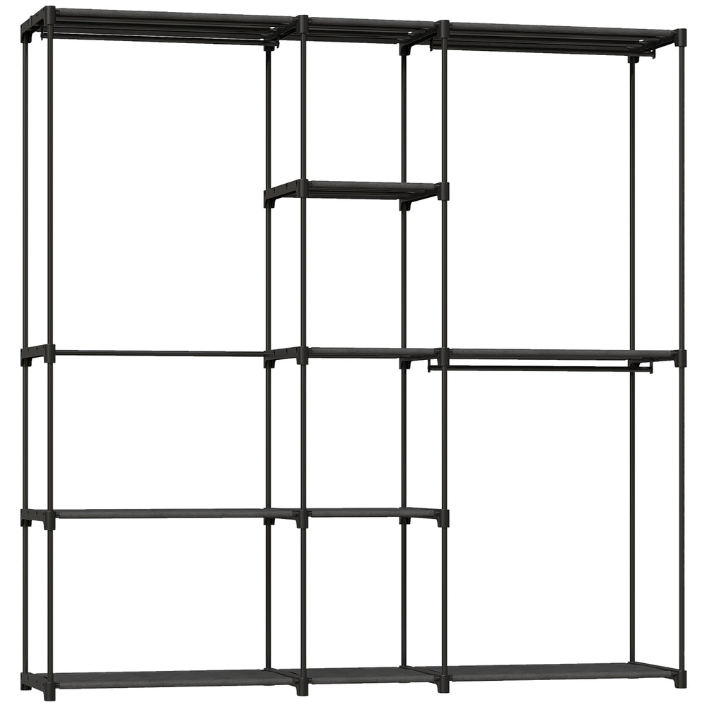 HOMCOM Portable Wardrobe, Open Clothes Wardrobe with 8 Shelves, 3 Hanging Rails, Black