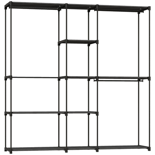 HOMCOM Portable Wardrobe, Open Clothes Wardrobe with 8 Shelves, 3 Hanging Rails, Black