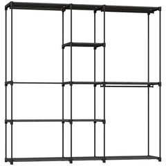 HOMCOM Portable Wardrobe, Open Clothes Wardrobe with 8 Shelves, 3 Hanging Rails, Black