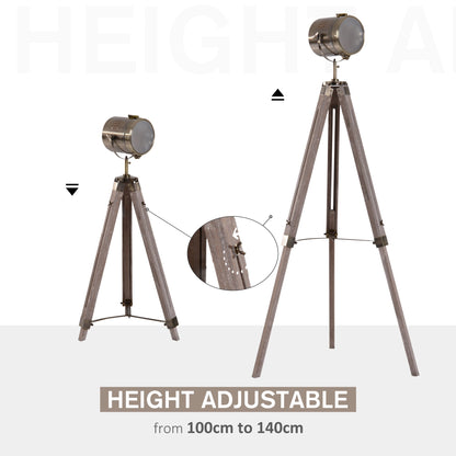 Vintage Tripod Floor Lamp Retro Style Industrial Photography Light Spotlight Antique Searchlight Wooden Base