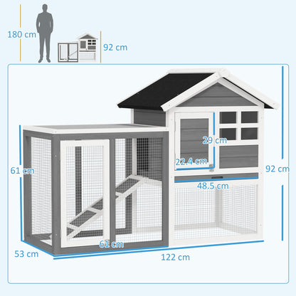 PawHut Rabbit Hutch Outdoor Wooden Guinea Pig Hutch Rabbit Run Bunny Cage Small Animal House Pull-Out Tray, Grey, 122 x 62.6 x 92 cm