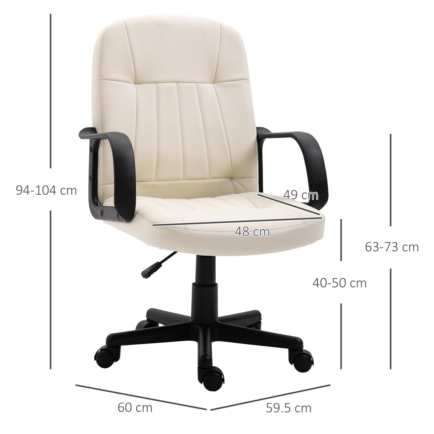HOMCOM Office Chair, PU Leather Computer Desk Chair with Adjustable Height, Swivel Wheels for Home Office Work Study, Cream White