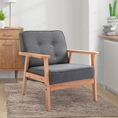 HOMCOM Minimalistic Wooden Frame Accent Chair, with Padded Seat - Dark Grey