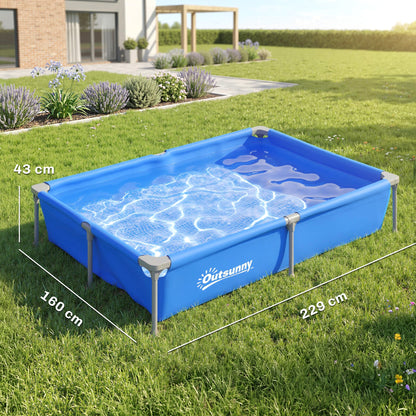 Outsunny Metal Frame Swimming Pool, Rectangular Above Ground Frame Pool with Repair Patch, 229 x 160 x 43 cm, Blue