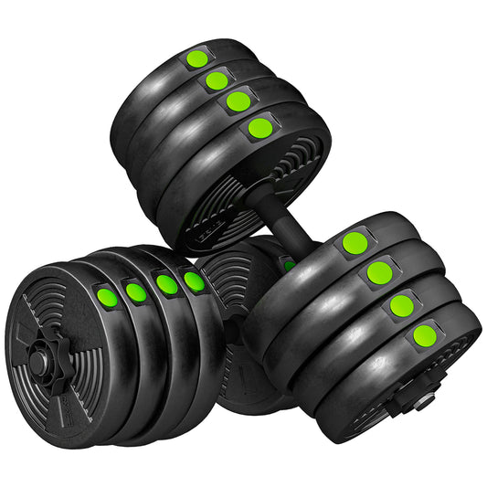 SPORTNOW Adjustable Weight Barbell & Dumbbells Set Free Weights Strength Muscle Exercise Home Gym Training, Black and Green