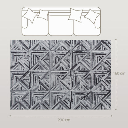 HOMCOM Modern Area Rug, Triangle Pattern Non-Slip Washable Rug, Chenille Floor Carpet for Living Room, Bedroom, Dining Room, Home Office, 230 x 160 cm, Black