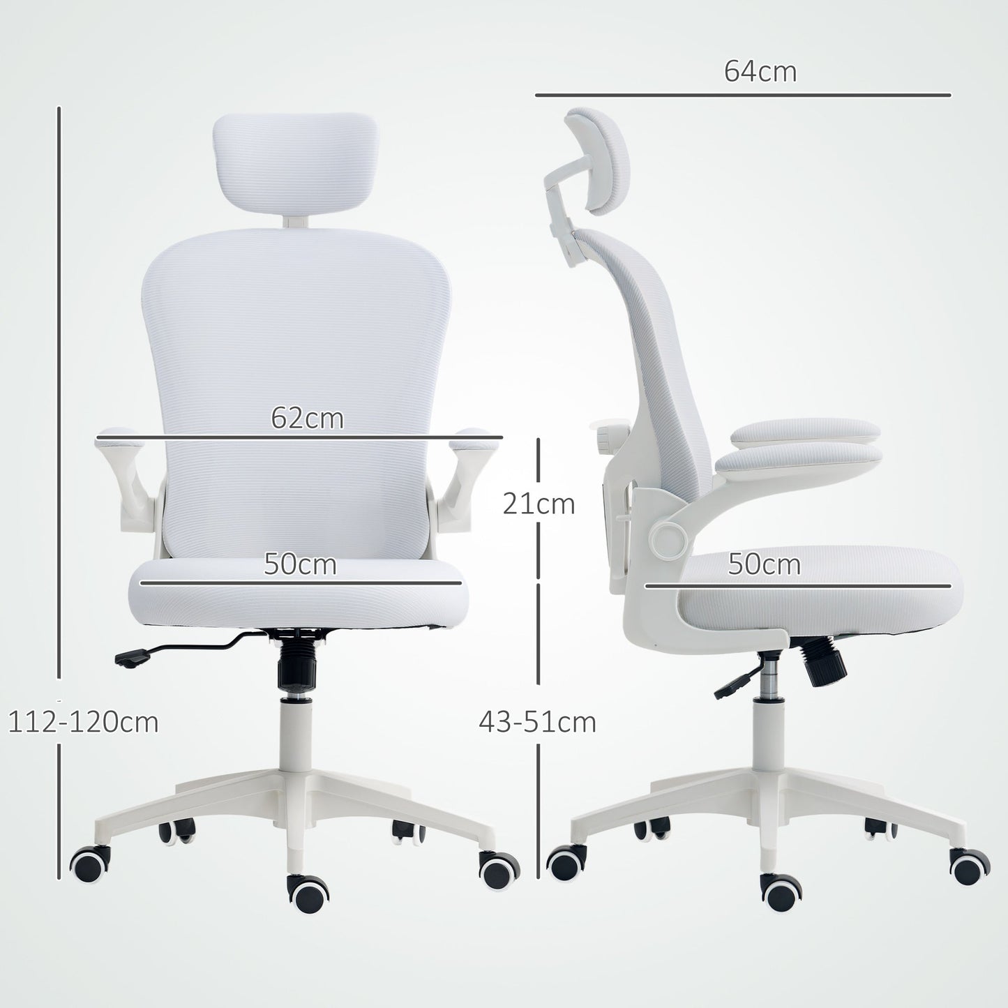 Vinsetto Multi-Adjustable Office Chair, with Lumbar Support, Headrest and Mesh Back - White
