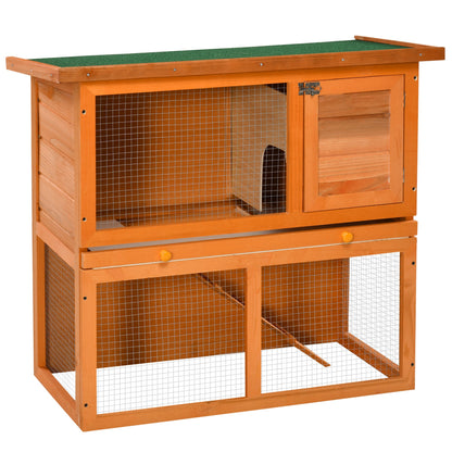 PawHut Rabbit Hutch Outdoor Guinea Pig Hutch Wooden Pet Cage Run 2-Tier with Opening Top, 90 x 45 x 80cm