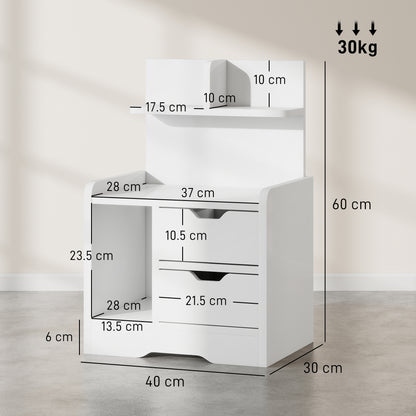 HOMCOM Bedside Table with 2 Drawers and Open Shelves - High Gloss White