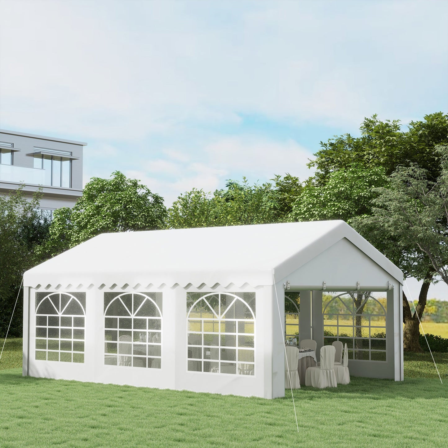 Outsunny 6m x 4m Heavy Duty Garden Gazebo for Parties, Wedding and Events, White