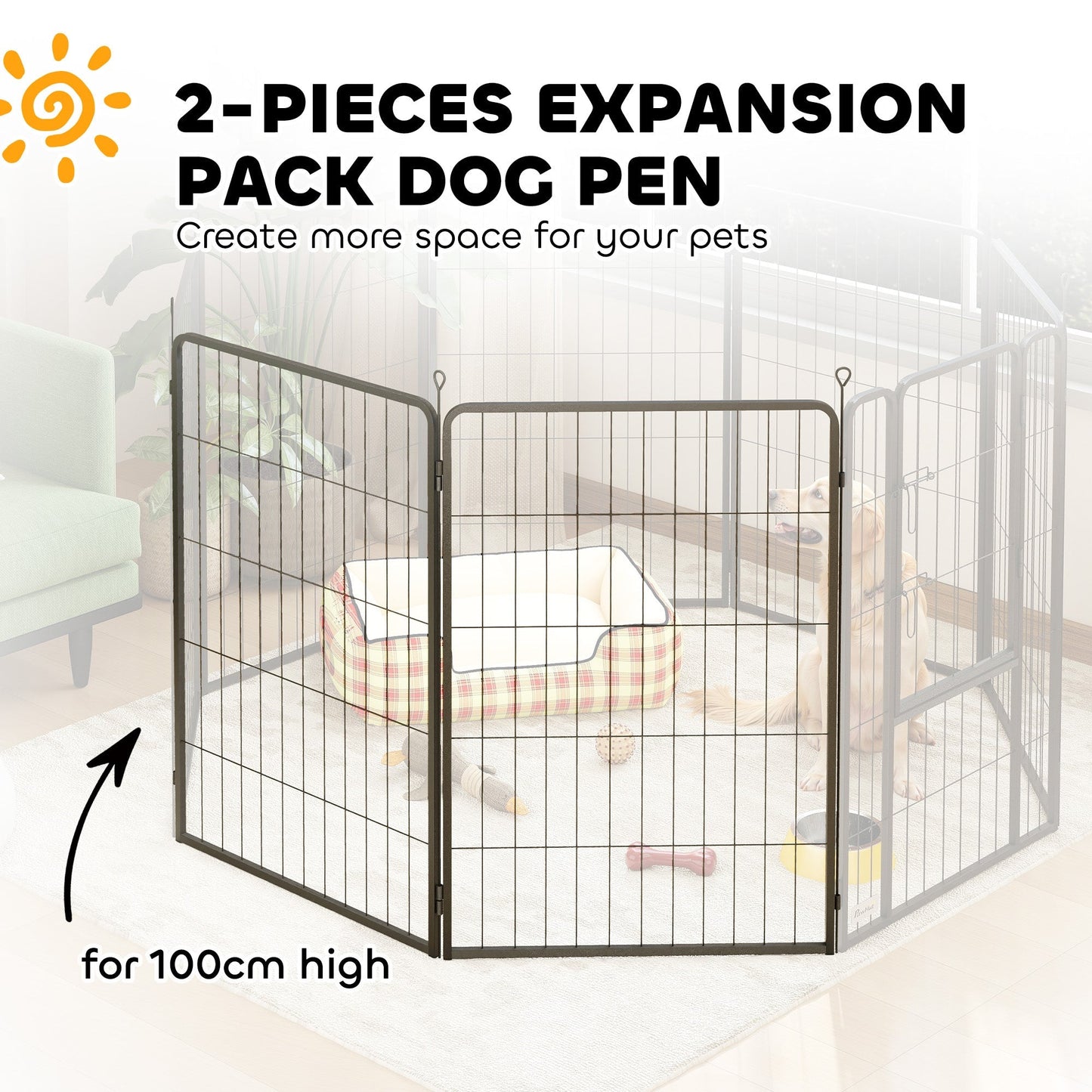 PawHut Two-Piece Dog Pen Expansion Pack for Large Dogs, 100cm Tall Animal Pen with Three Connecting Stakes
