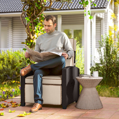 Outsunny 145Â° Reclining Rattan Armchair, with Footrest - Brown/Khaki