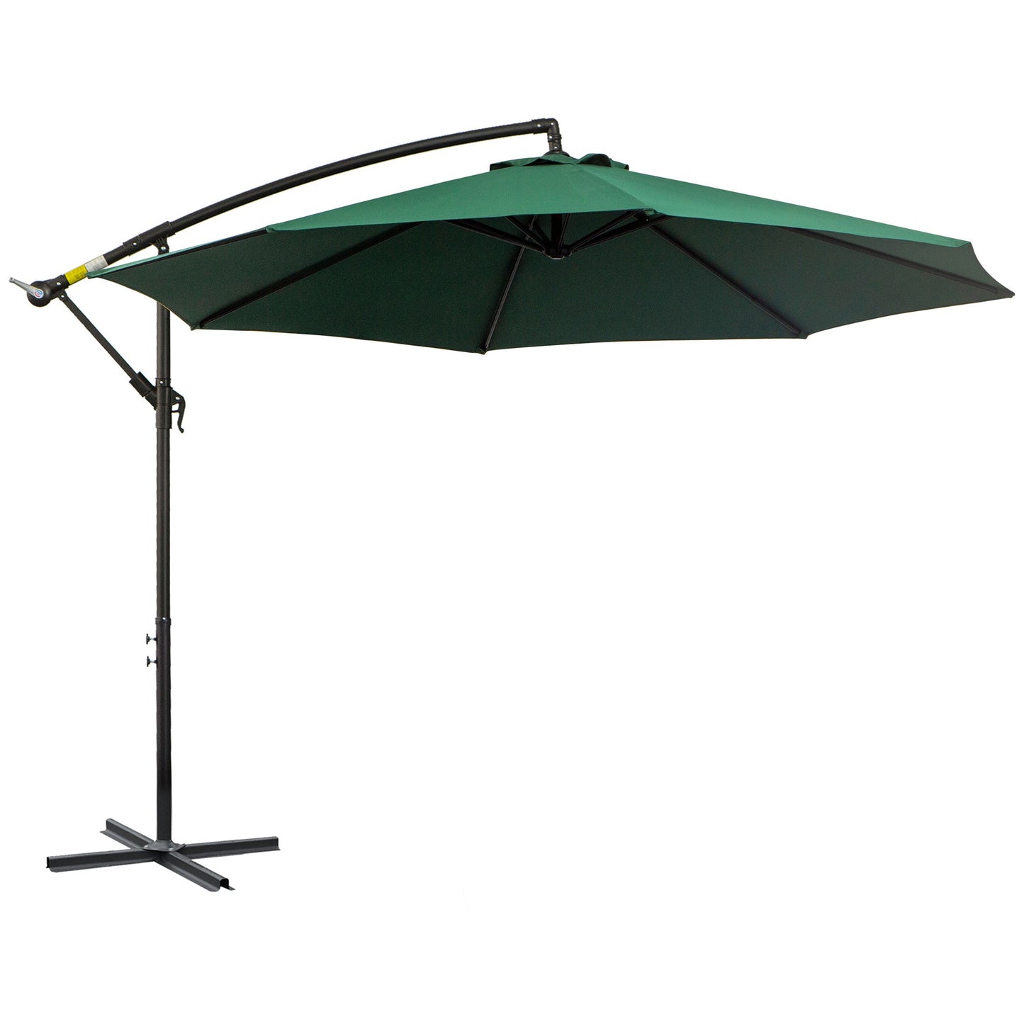 Outsunny 3(m) Banana Parasol Hanging Cantilever Umbrella with Crank Handle, 8 Ribs and Cross Base for Outdoor, Sun Shade, Dark Green