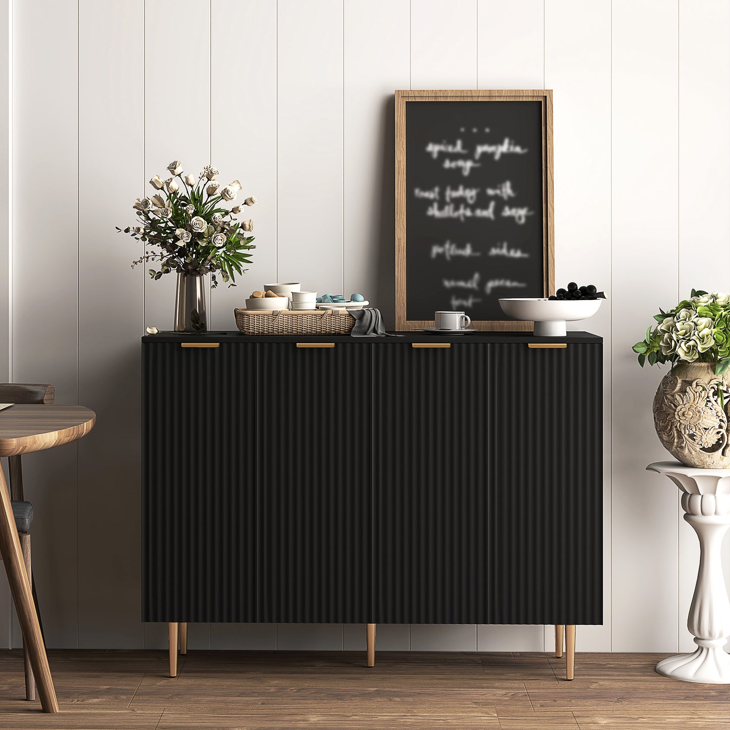 HOMCOM Sideboard Buffet Cabinet, Modern Kitchen Storage Cabinet with 4 Doors and Adjustable Shelves Black