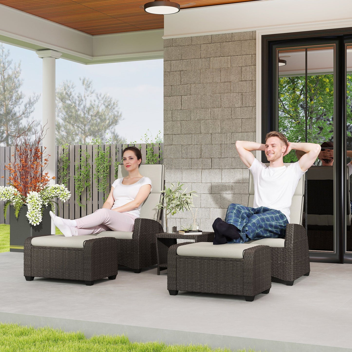 Outsunny 5-Piece Rattan Garden Furniture Set with Cushions - Brown